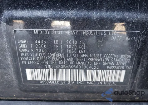 2013 Subaru Legacy 2.5I Limited z USA, uszkodzony, nr VIN 4S3BMBK66D3004620